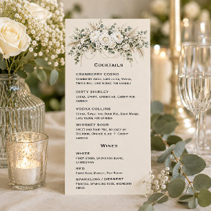 Ivory Roses Pearls Wedding Cocktail and Wine List Menu