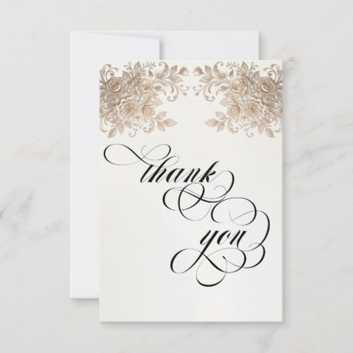 Ivory Roses Thank You Card - Cream