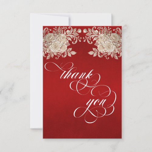 Ivory Roses Thank You Card - Red
