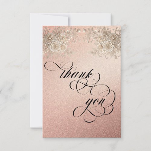 Ivory Roses Thank You Card - Rose Gold