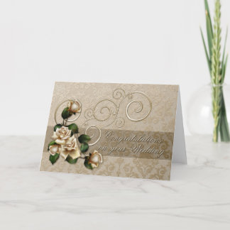 Ivory Roses Wedding Card