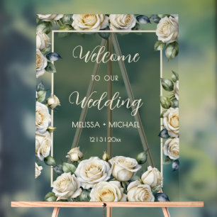 Ivory Roses Wedding Transparent Acrylic Sign