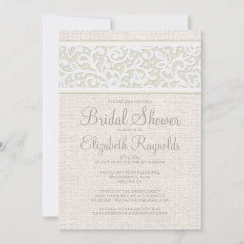 Ivory Rustic Burlap Linen Bridal Shower Invitation