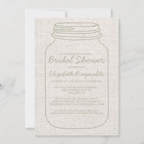Ivory Rustic Burlap Mason Jar Bridal Shower Invite