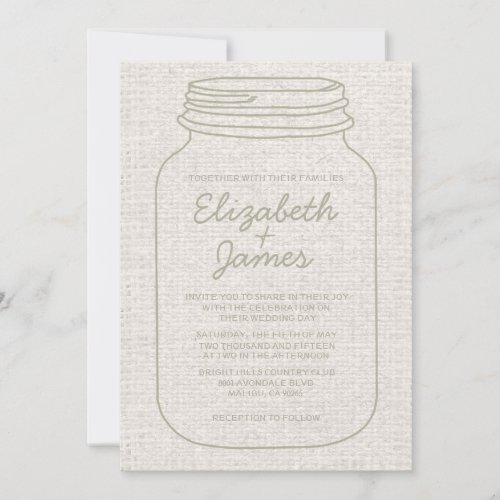 Ivory Rustic Burlap Mason Jar Wedding Invitations