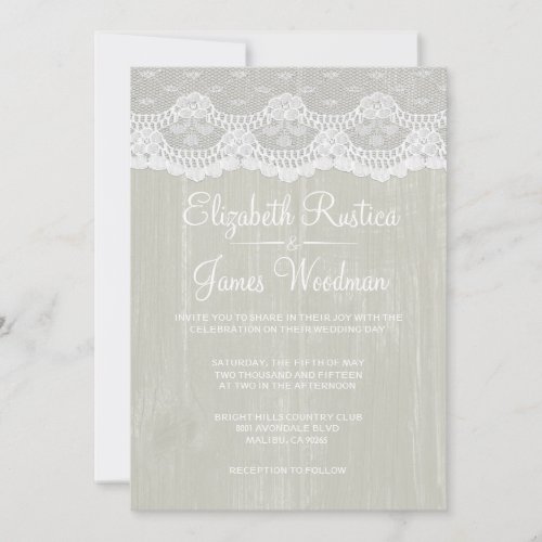 Ivory Rustic Lace &amp; Barn Wood Wedding Invitations