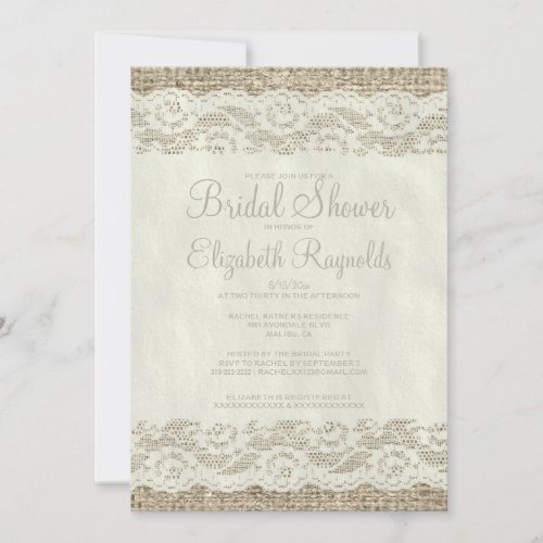 Ivory Rustic Lace Bridal Shower Invitations