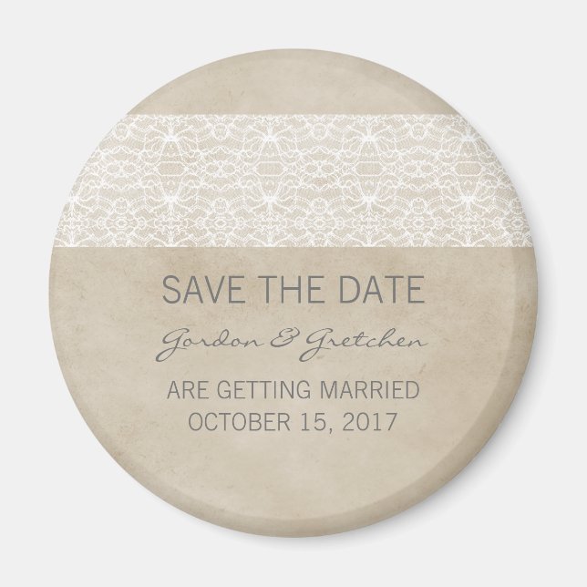 Ivory Rustic Lace Save the Date Magnet (Front)