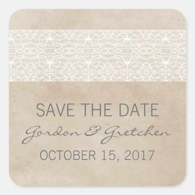 Ivory Rustic Lace Save the Date Stickers (Front)