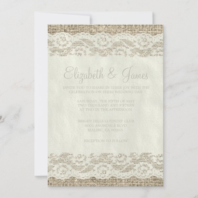 Ivory Rustic Lace Wedding Invitations (Front)