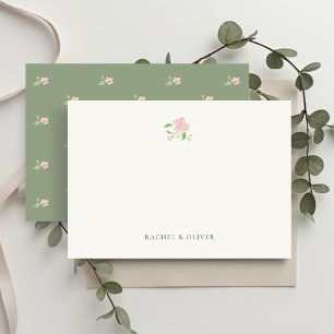 Ivory & Sage Blush Floral Flat Wedding Thank Yo You Card