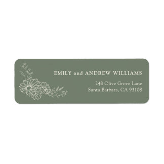 Ivory Sage Green Daisy Wedding Return Address Label