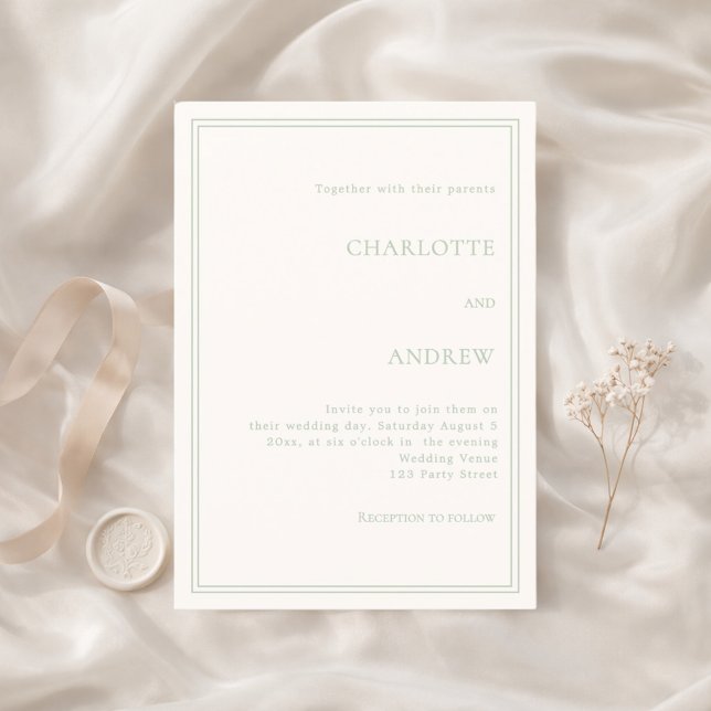 Ivory sage green elegant simple high-end wedding invitation (Creator Uploaded)