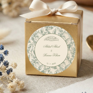 Ivory Sage Green Floral Islamic Muslim Wedding Classic Round Sticker