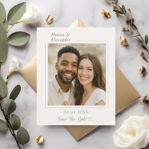 Ivory sage green photo wedding Save the Date card