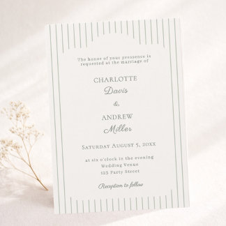 Ivory Sage Green Pinstriped elegant Wedding Invitation