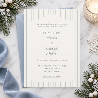 Ivory Sage Green Pinstriped elegant Wedding Invitation