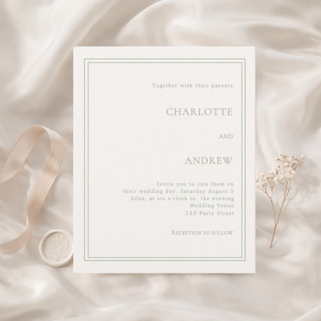 Ivory sage green simple luxury wedding invitation (Creator Uploaded)