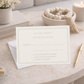 Ivory sage green wedding response RSVP Note Card