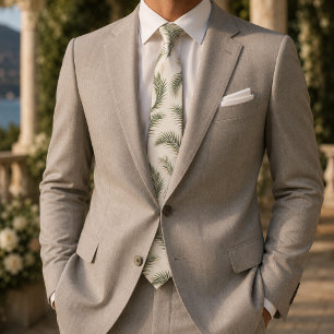 Ivory Sage Palm Leaf Coastal Botanical Neck Tie