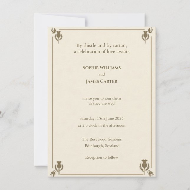 Ivory Sage Thistle Botanical Wedding Invitation (Front)