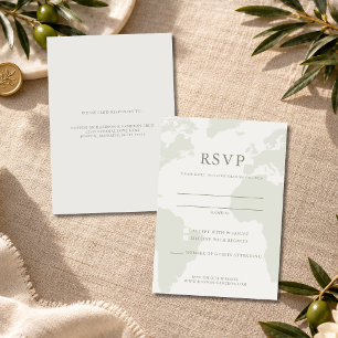 Ivory Sage World Map Destination Wedding RSVP Card