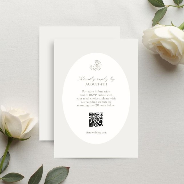 Ivory & Sand | Floral QR Oval Response Card (Creator Uploaded)