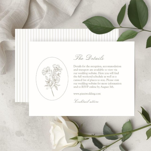 Ivory & Sand | Stripe Botanical Oval Wedding Enclosure Card (Creator Uploaded)