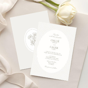 Ivory & Sand   Stripe Botanical Oval Wedding Invitation