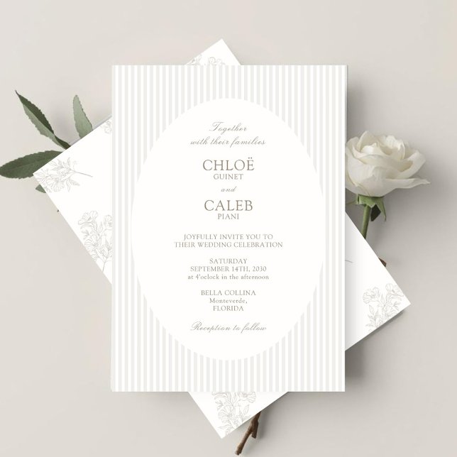 Ivory & Sand | Stripe Botanical Wedding Invitation (Creator Uploaded)