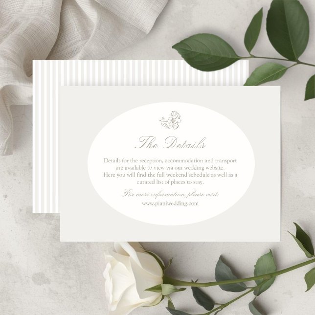 Ivory & Sand | Stripe Floral Oval Wedding Enclosure Card (Creator Uploaded)