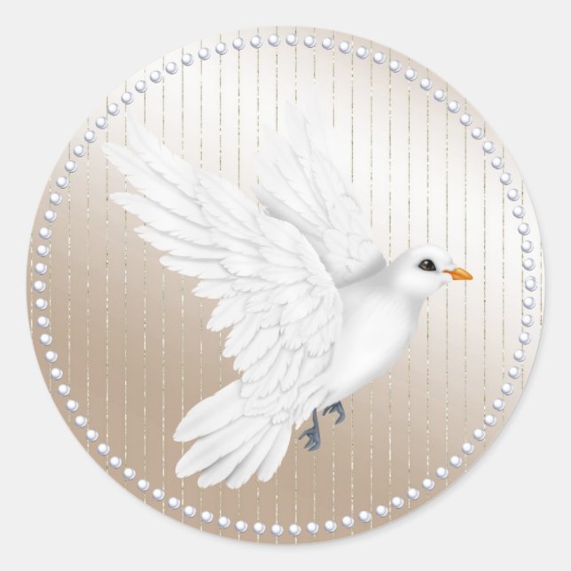 Ivory Satin Pearl and Dove Wedding Sticker (Front)