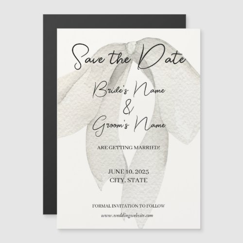 Ivory Satin White Bow Magnet Save the Date