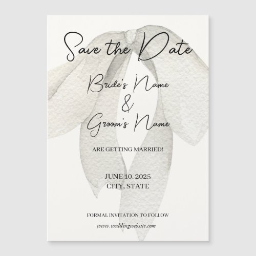 Ivory Satin White Bow Magnet Save the Date