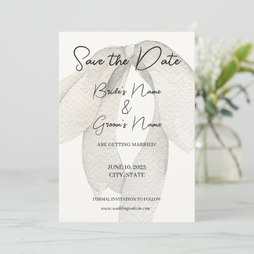 Ivory Satin White Bow Save the Date Invitation