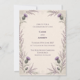 Ivory Scottish Thistle Heather Celtic Wedding Invitation
