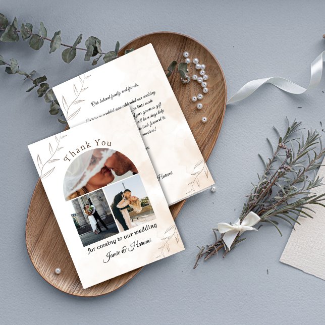 Ivory Script Wedding Thank You Card with 3 Photos (Ivory Script Wedding Thank You Card with 3 Photos)