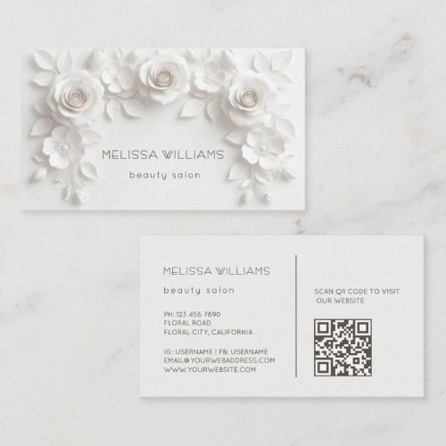 Ivory Sculptural 3D Flowers Business Card