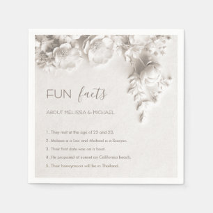 Ivory Sculptural Flowers Roses Fun Facts Wedding Napkins