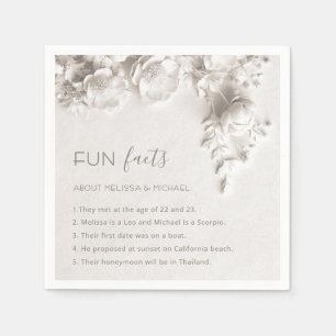 Ivory Sculptural Flowers Roses Fun Facts Wedding Napkins