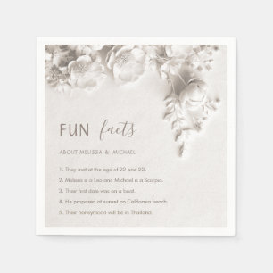 Ivory Sculptural Flowers Roses Fun Facts Wedding Napkins