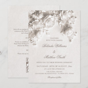 Ivory Sculptured 3D Roses All-In-One Wedding Invitation
