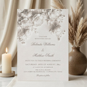 Ivory Sculptured Floral 3D Roses Wedding  Invitation