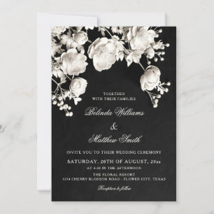 Ivory Sculptured Flowers 3D Roses Wedding Invitation