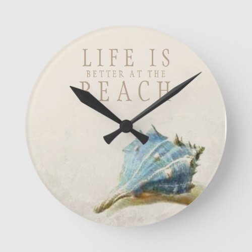 Ivory Seashell Life is Better at the Beach Clock