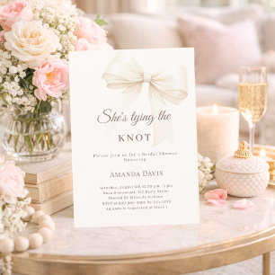 Ivory She's tying the knot bow Bridal Shower Invitation