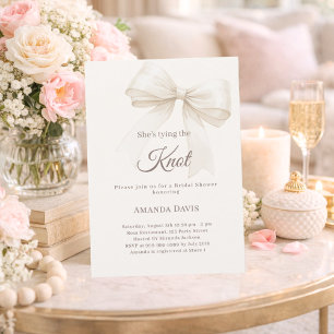 Ivory She's tying the knot bow Bridal Shower Invitation