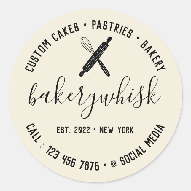 Ivory Signature Whisk Utensils Bakery Chef Classic Round Sticker (Front)