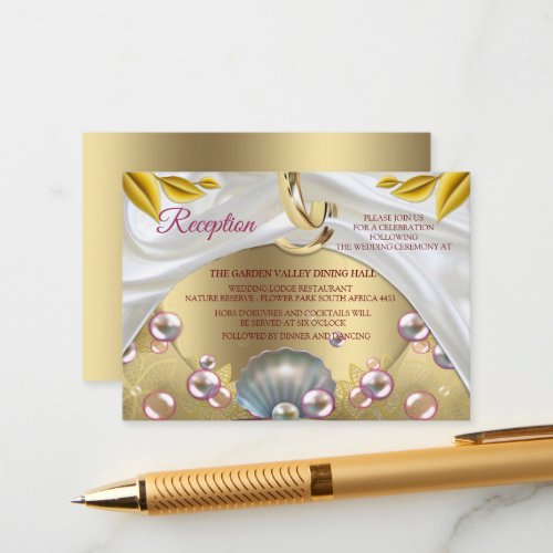 Ivory Silk Gold Lace  Pearls and Marble Enclosure Card