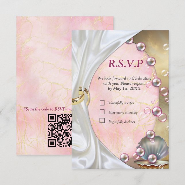 Ivory Silk, Gold Lace & Pearls and Marble RSVP Card (Front/Back)
